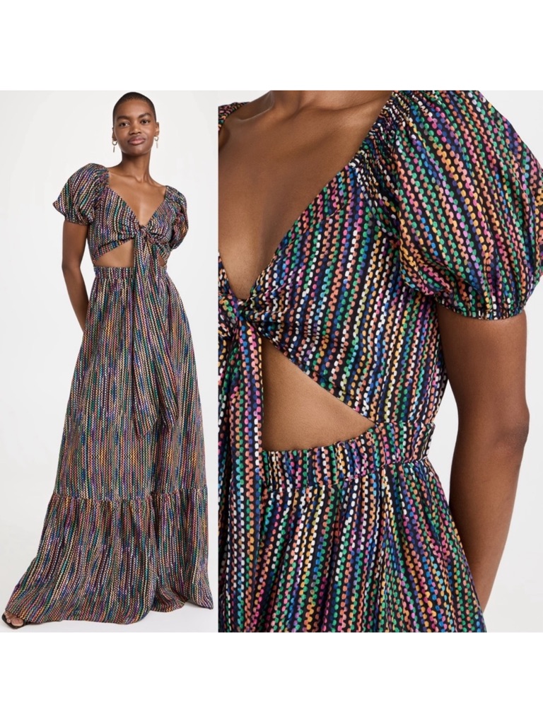 Ramy Brook Striped Multicolor Megan Cutout Maxi Dress Nwt $495